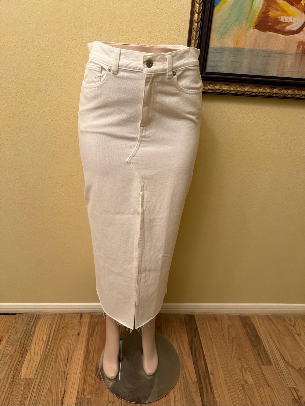 Madewell White Midi Denim Pencil Skirt with Front Slit